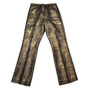 Sandro Paris Brocade Metallic Gold Pants Jacquard Dress Trousers EU 36 US 4